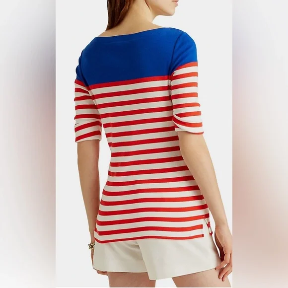 Ralph Lauren (size PL)Red White and Blue stripes Cotton Boatneck Knit Top - Picture 3 of 10